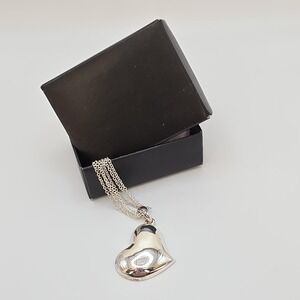 New! AVON Puffy Heart Necklace Lopsided Multi-Strand Silver Plate Chain 16"